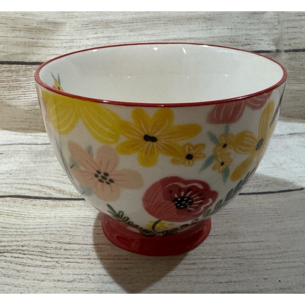 Handpainted Potter's Studio Footed Floral Coffee Mug Red Pink Flowers - Picture 3 of 7